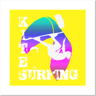 Kite Surfing WIth Freestyle Kitesurfer And Kite 17 Posters and Art